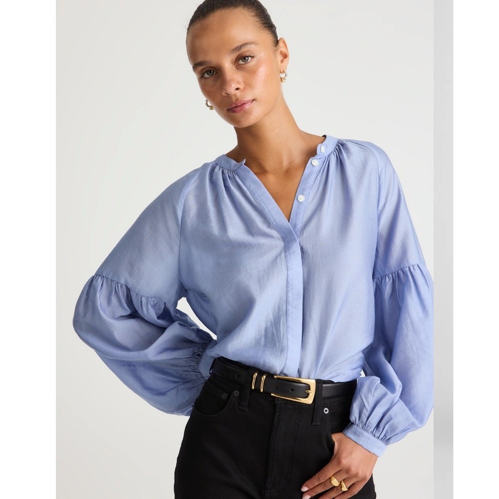 Madewell Sunwashed Blue Shirred Balloon Sleeve Lightweight Button Down Blouse XS